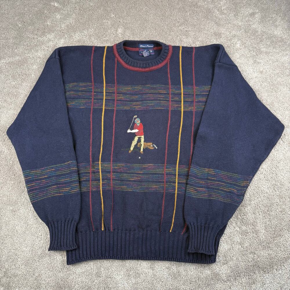 Vtg Gant Navy Blue Knit Golf Sweater Embroidered Graphic Size M Grandpa Preppy